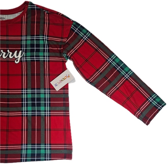 Joyspun Shirt Womens Medium Red Green Plaid Merry Long Sleeve Christmas Lounge - Picture 5 of 5